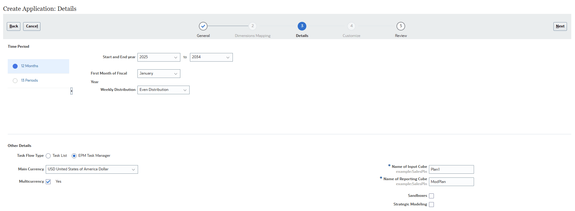 Standard Create Details page