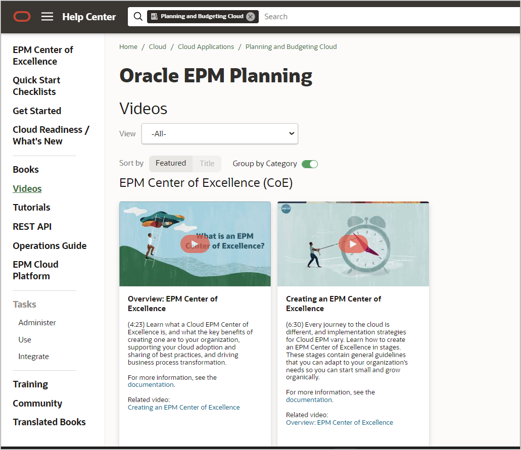 EPM CLoud Planning - Video Tab Page
