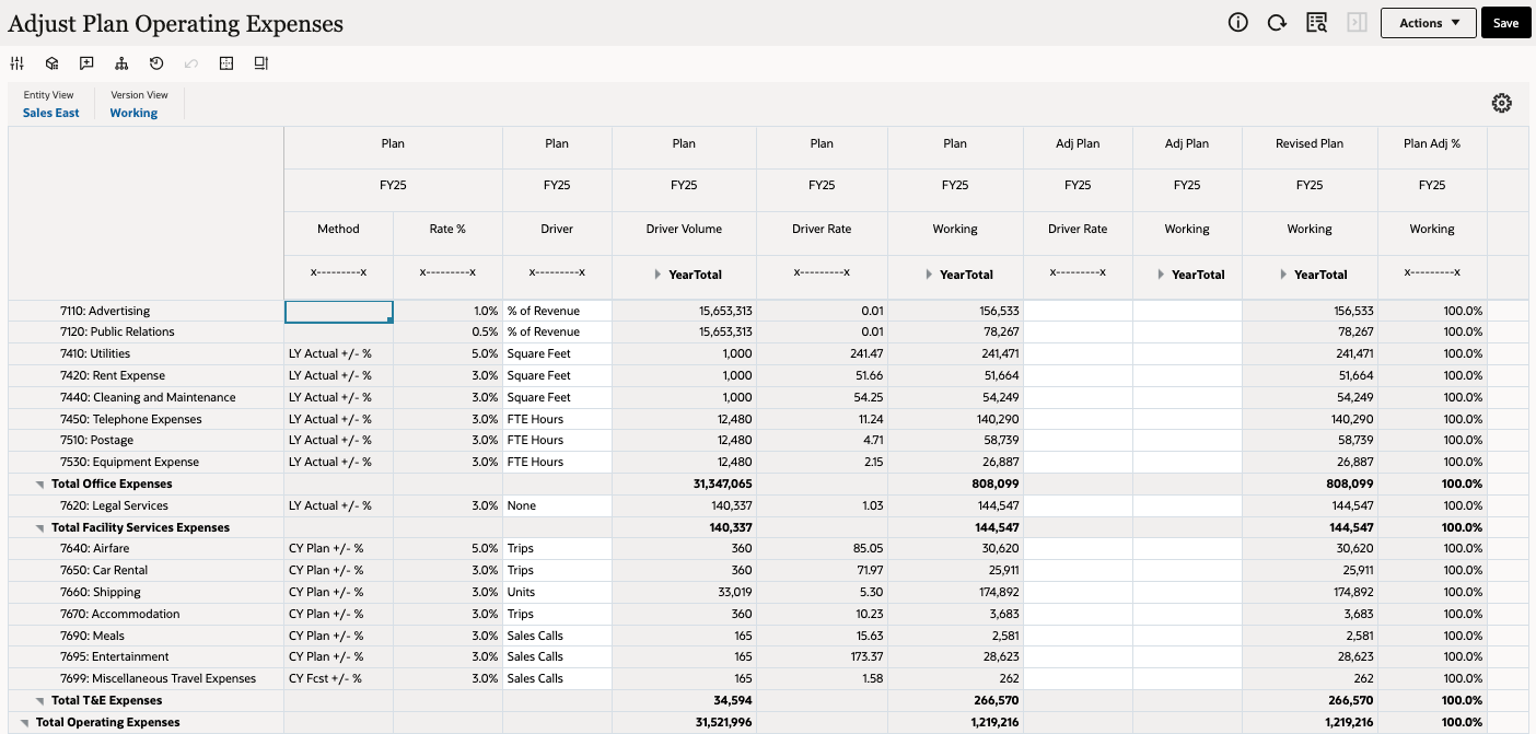 Sample Form - Adjust Plan Operating Expenses