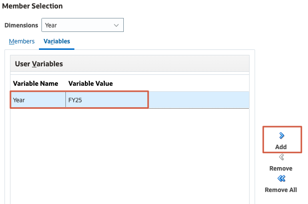 Selecting the Year user variable