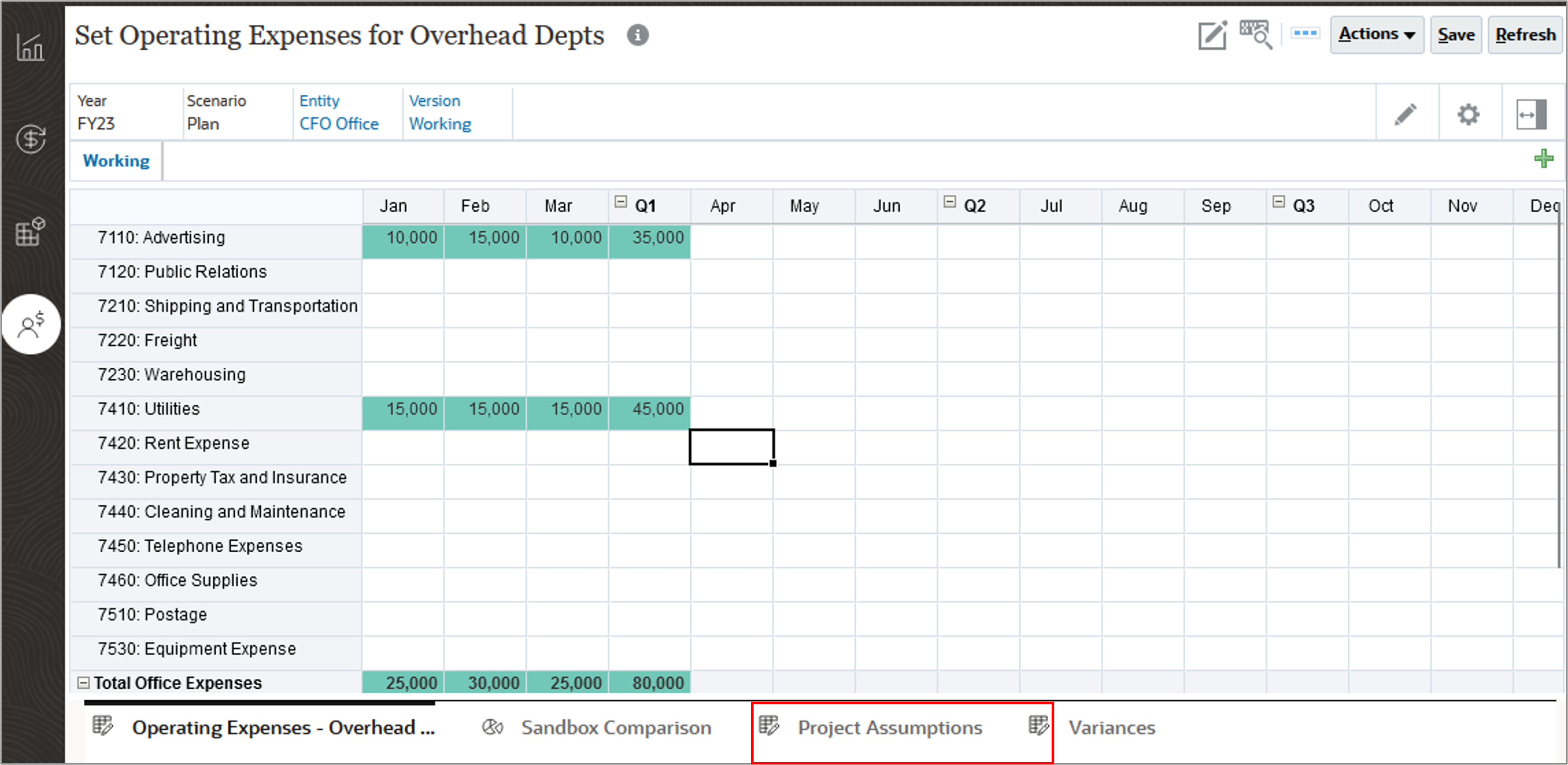 Expense Form with Project Assumptions Highlighted