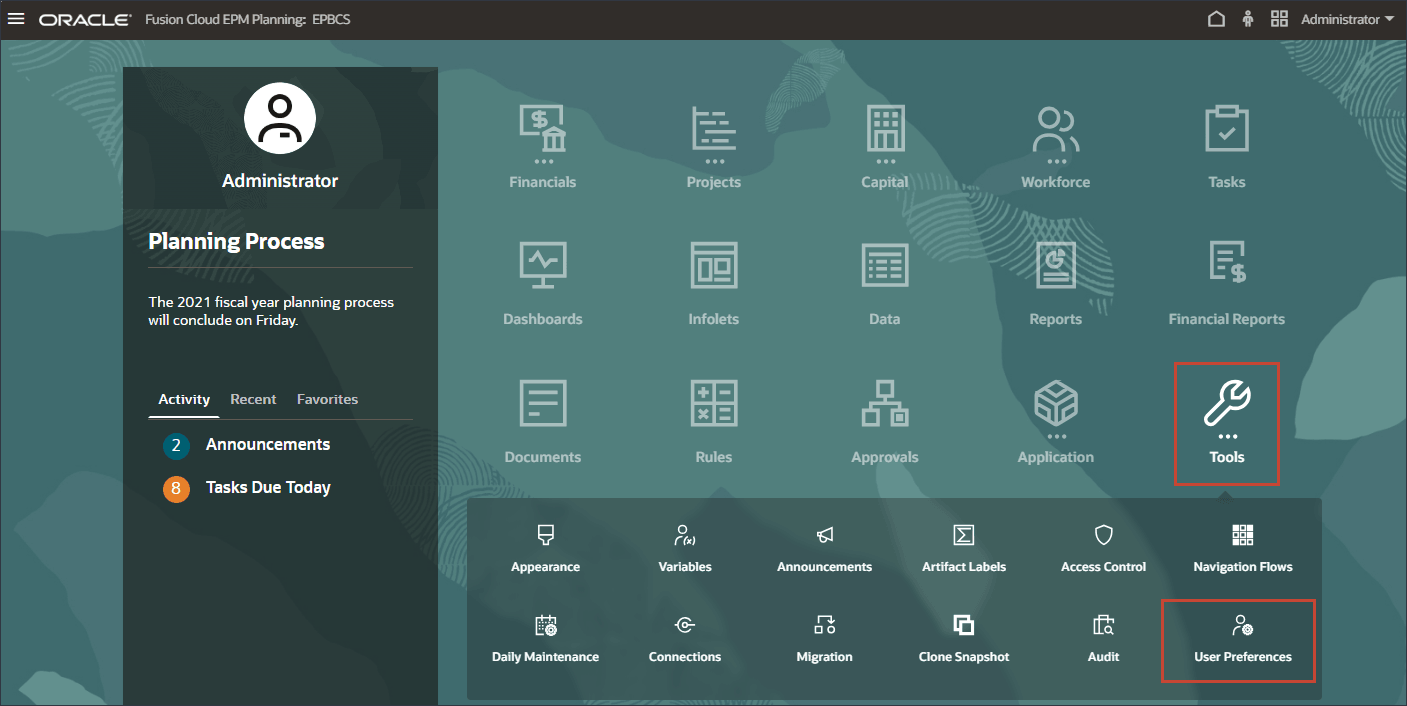 Go to User Preferences