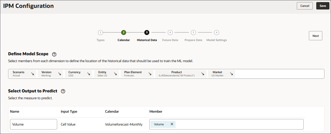 Output to Predict selected
