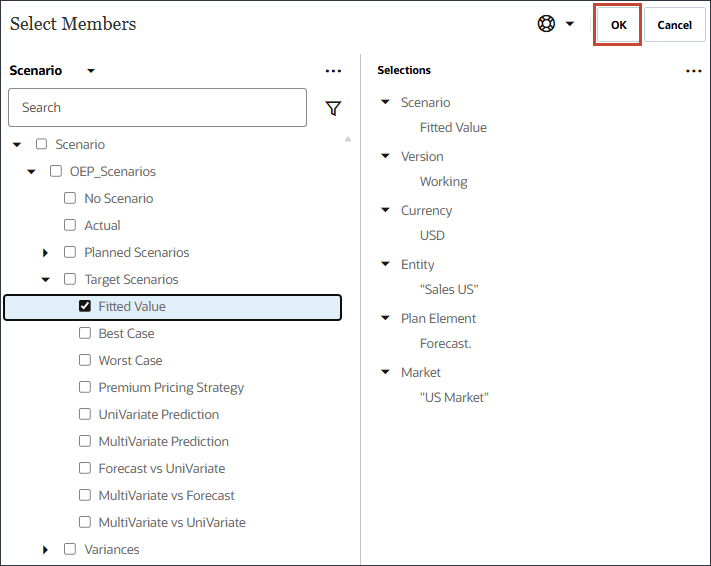 Select Fitted Values Scenario