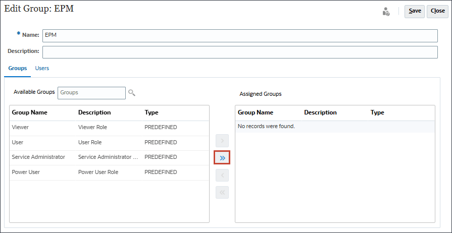 Adding predefined roles