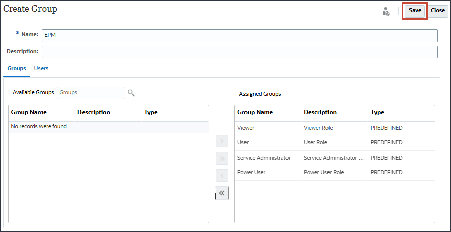 Adding predefined roles