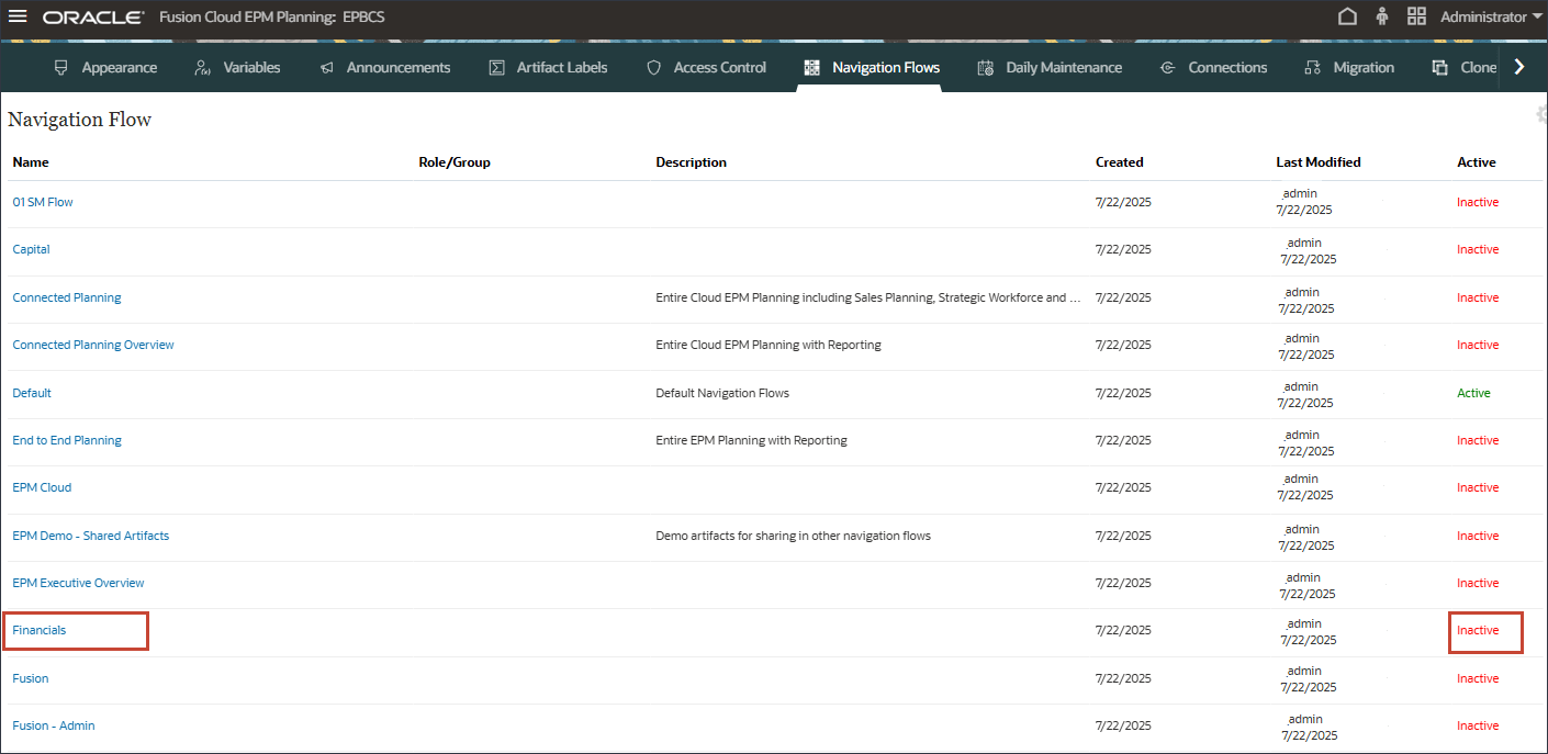 Financials Navigation Flow