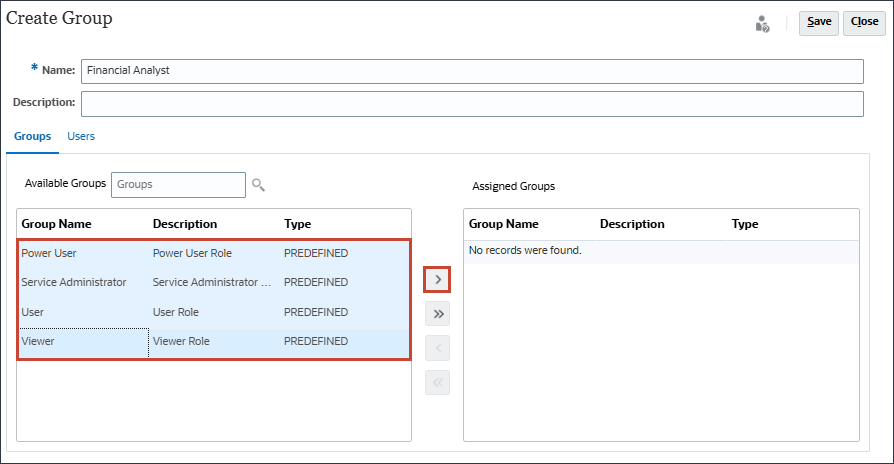 Adding predefined roles