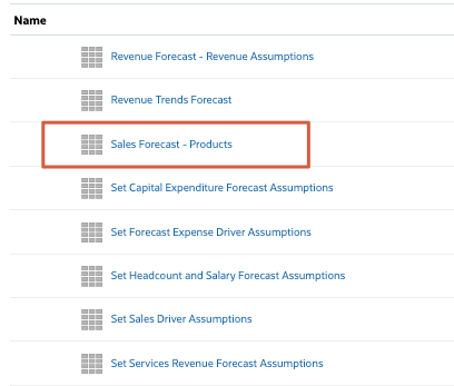 Sales Forecast Products form