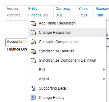 Right-click Account and select Change Requisition