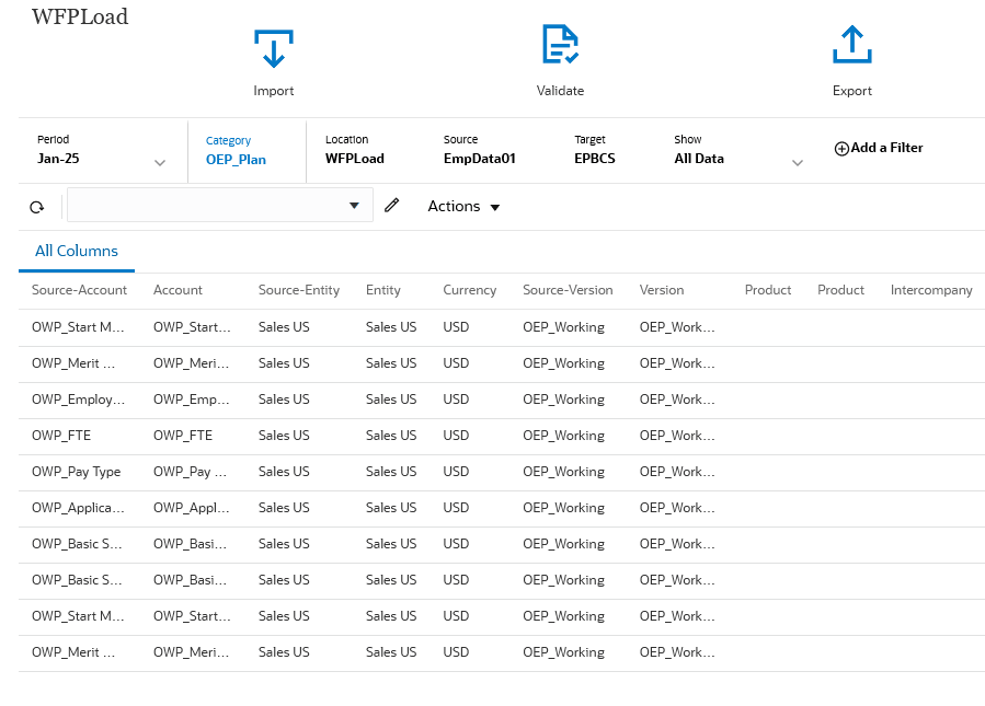 Imported data in the Workbench