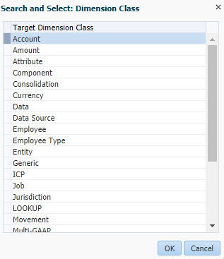 Select the Account dimension class.