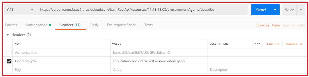 Example of a request in Postman.