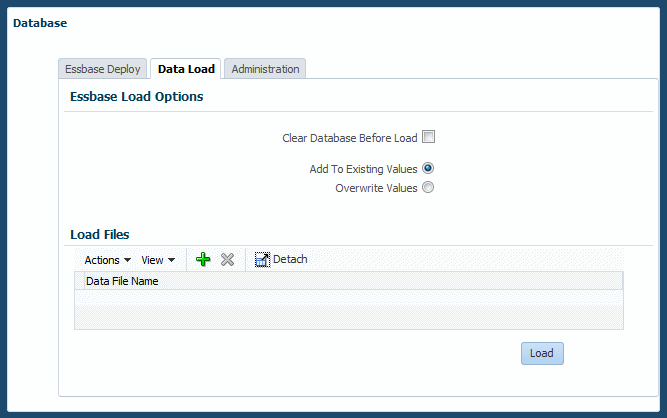 The Data Load screen displays the information described in the following steps.