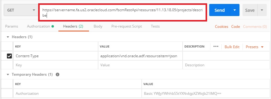 Example of a request in Postman