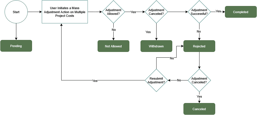 Adjustment Statuses Associated with Mass Project Cost Adjustments