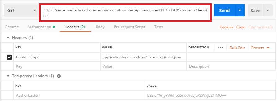 Example of a request in Postman Example of a request in Postman
