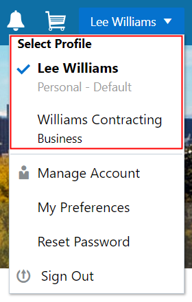 Account menu with Select Profile section highlighted