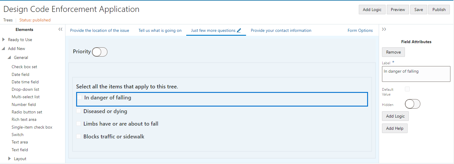 Selecting a field to display the Field Attributes panel