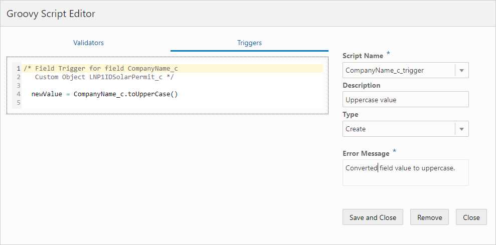 Groovy Script Editor - Triggers