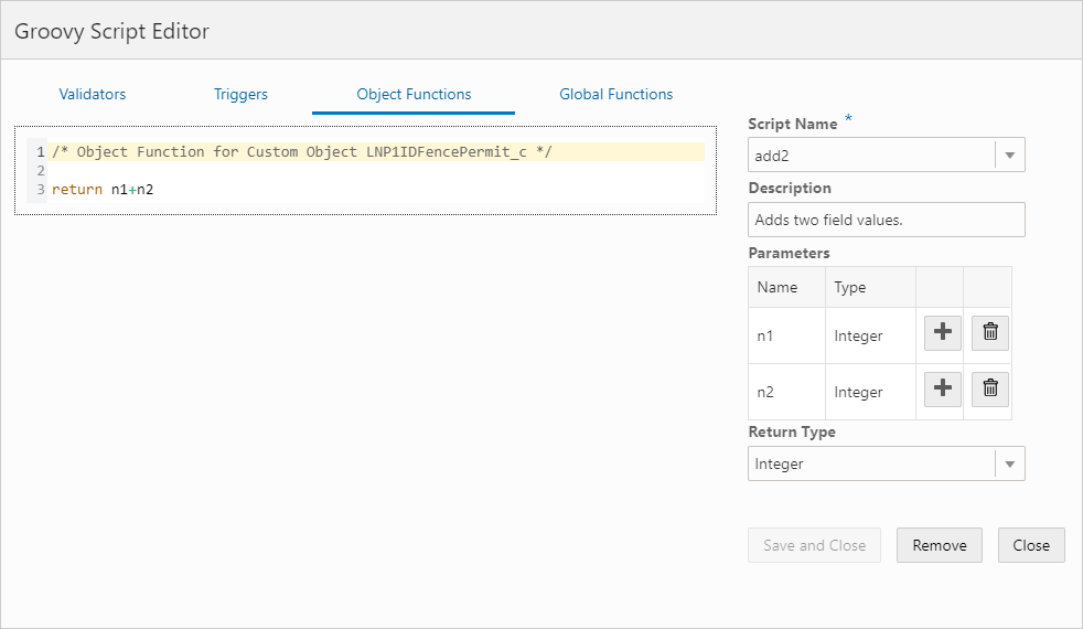 Groovy Script Editor - Object Functions tab