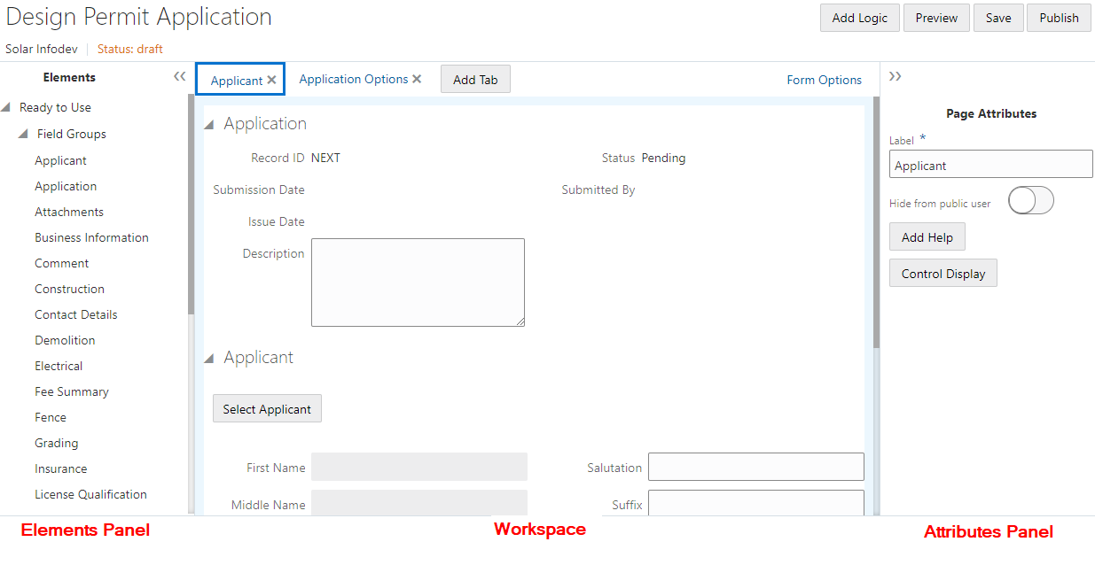 Intake Form Designer interface