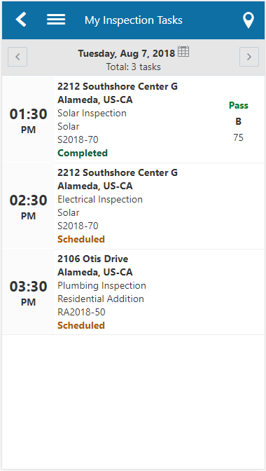 Oracle Inspector - My Inspection Tasks page