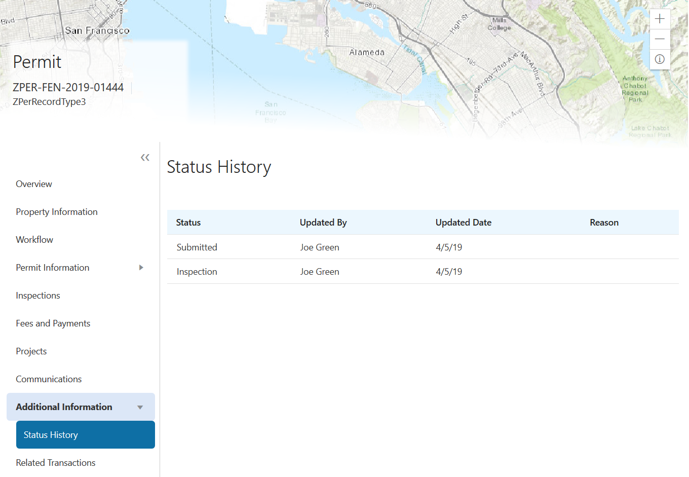 Status History page
