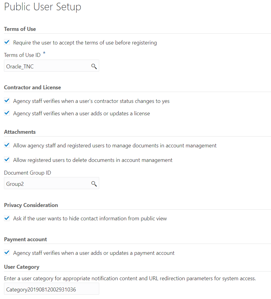 Public User Setup page