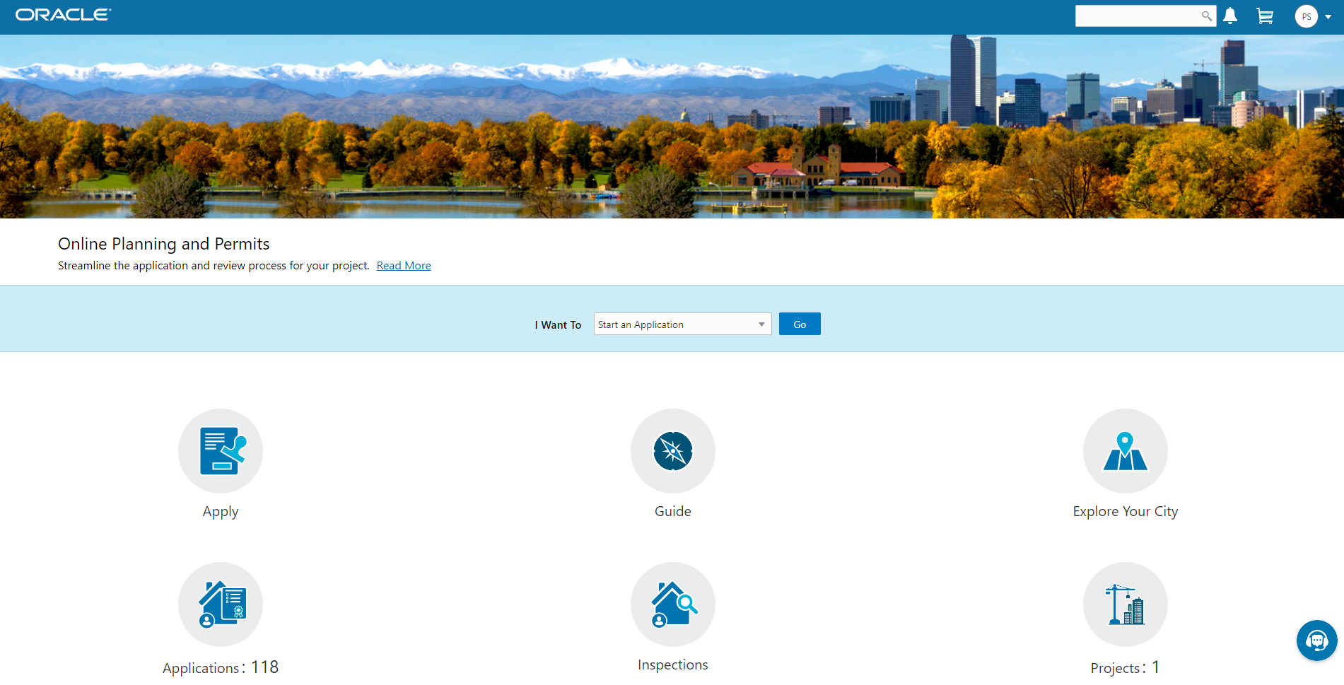 Example of a landing page for registered public users