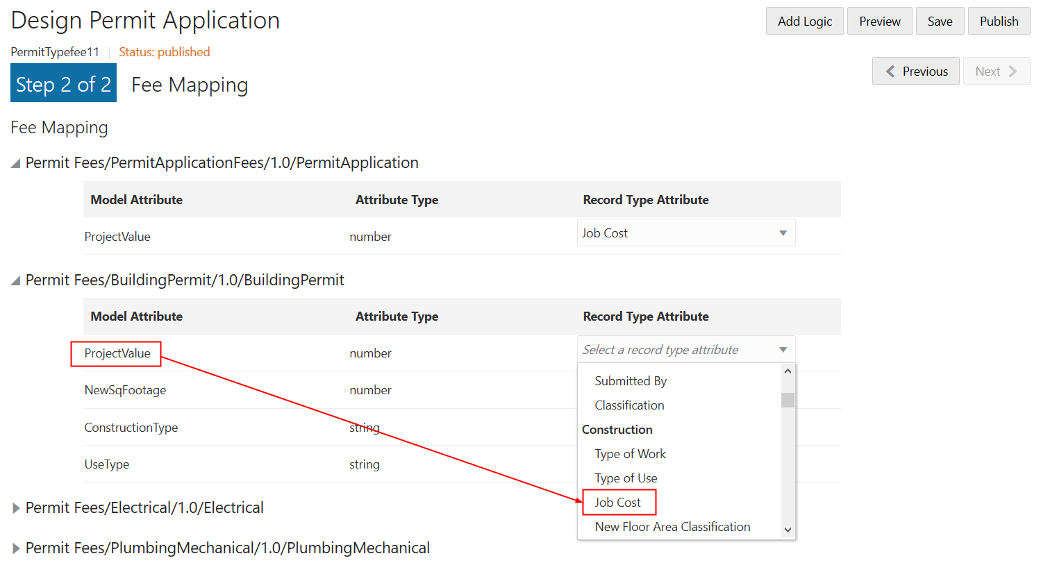 Mapping fields in the application to attributes in the decision model