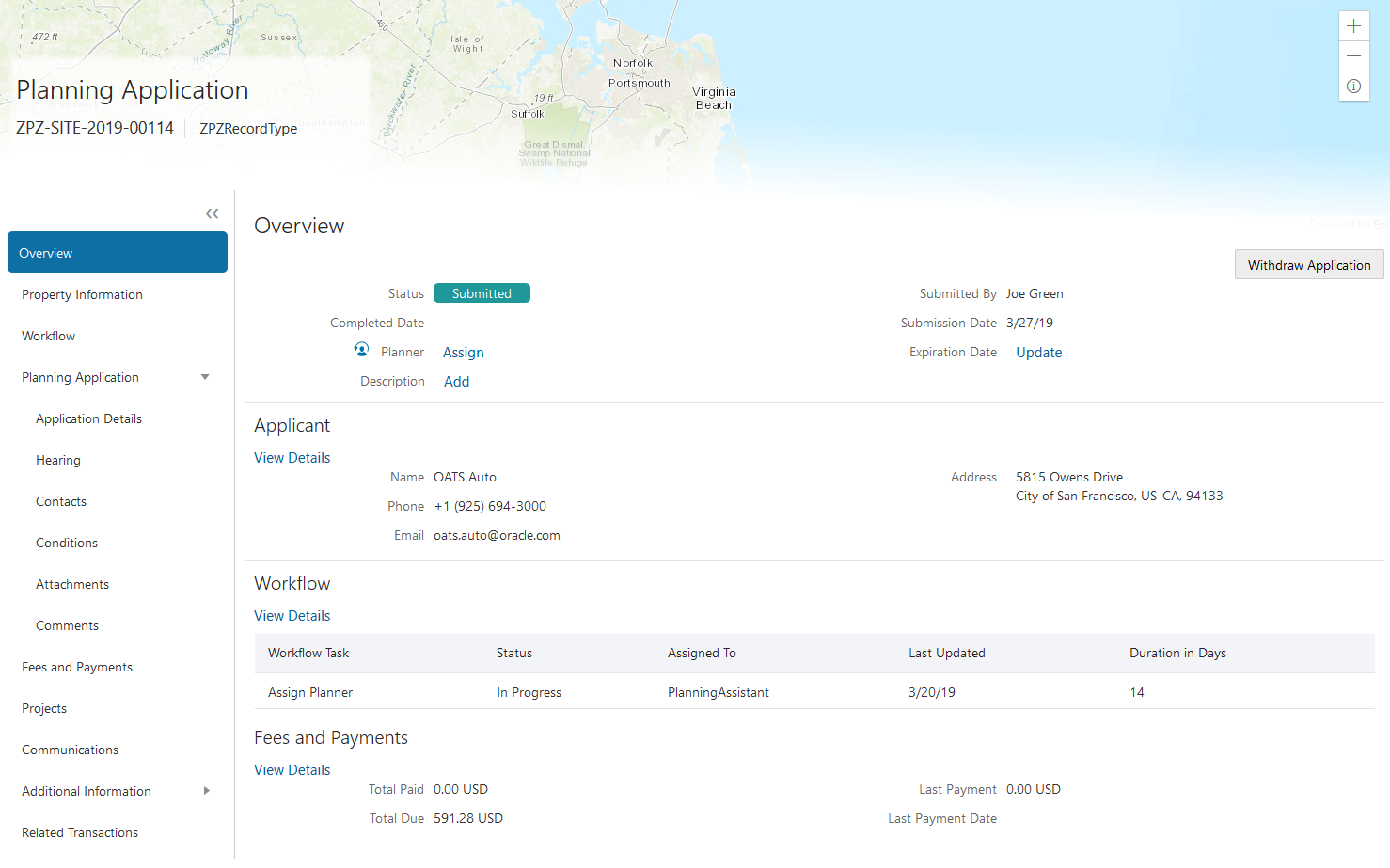 Planning Application Detail - Overview page