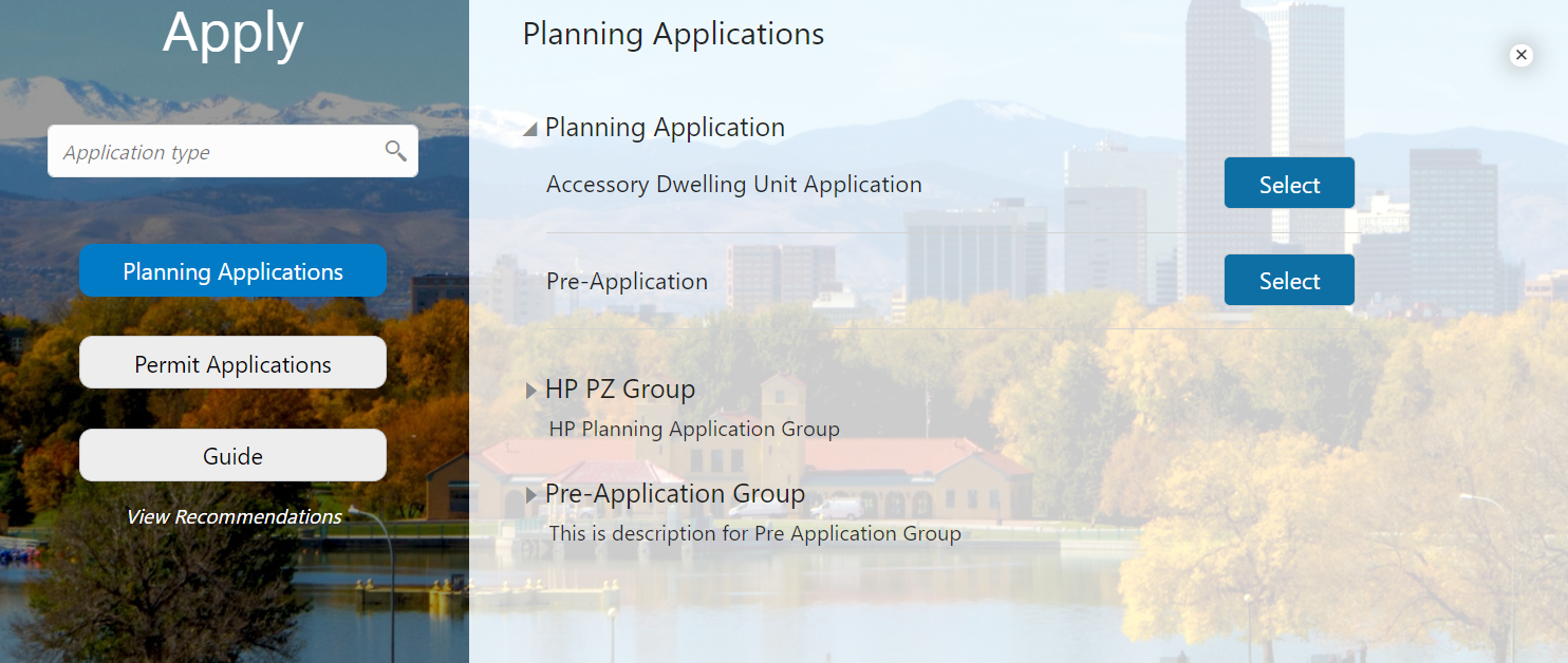 Apply page with the Planning Applications overlay