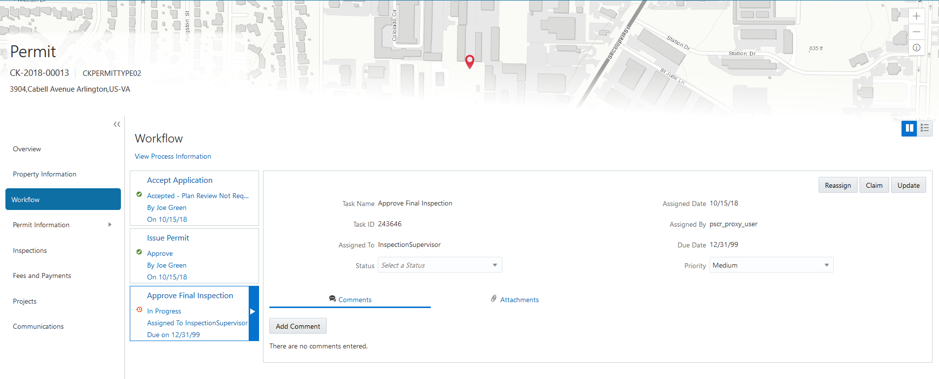 Two-panel view of the permit details Workflow page