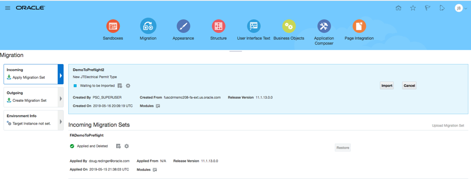 Incoming configuration set during migration