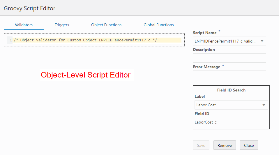 Groovy Script Editor: Object Level