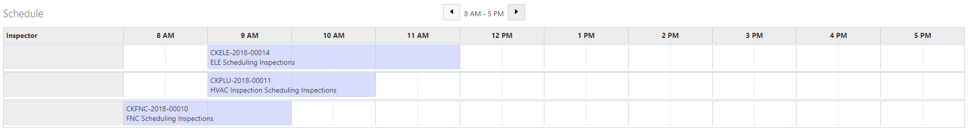 Example of the Schedule grid on the Supervisor Calendar page