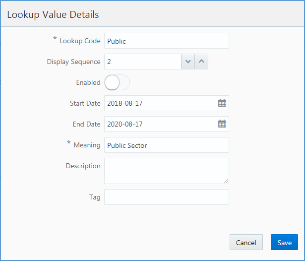 Lookup Value Details page