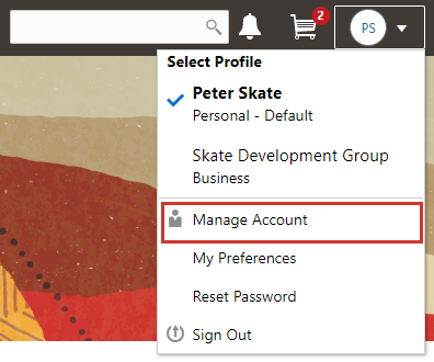 Account menu with the Manage Account item highlighted