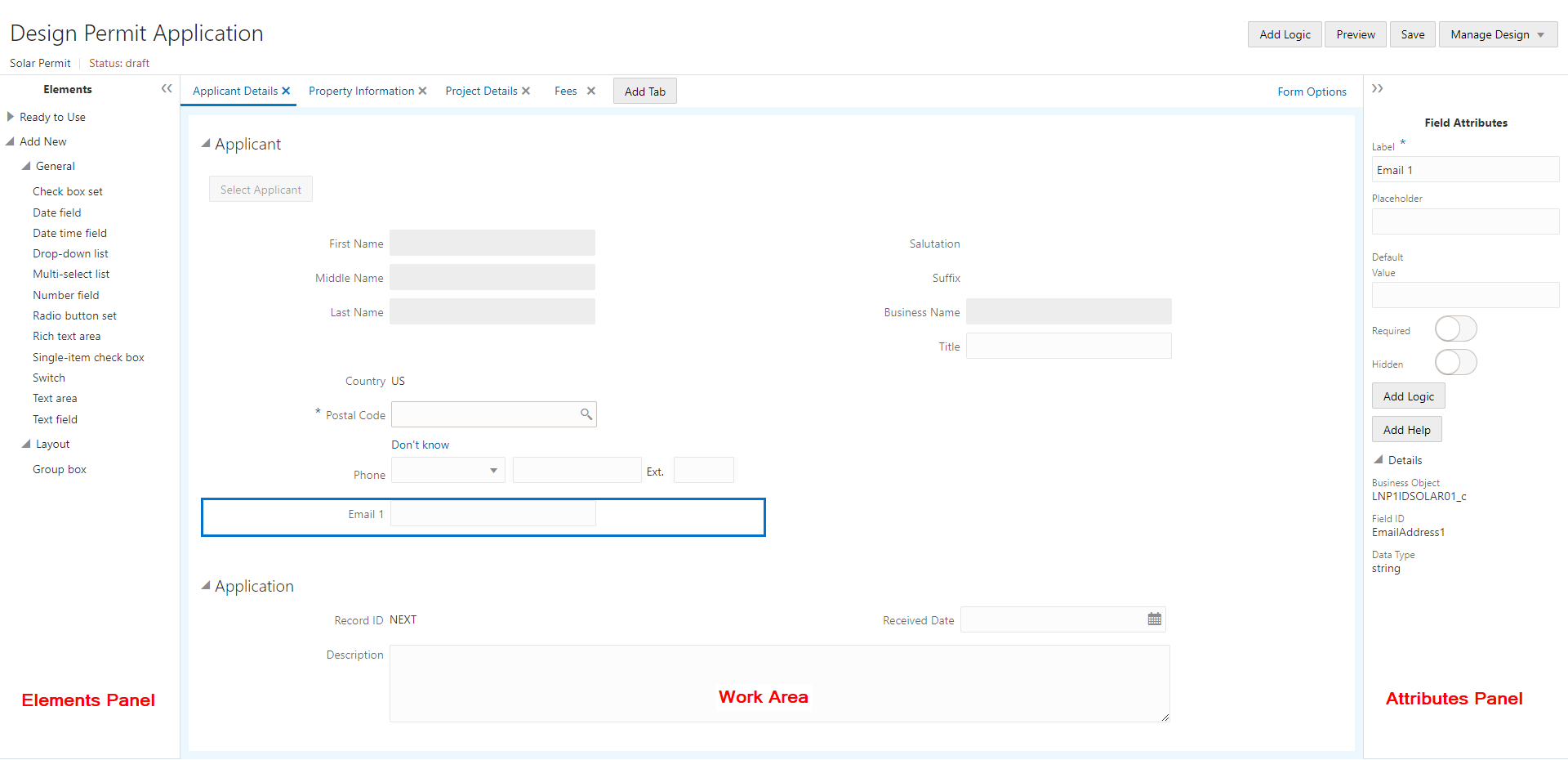 Intake Form Designer Interface