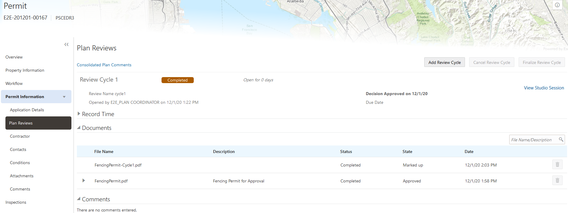 Example of the Plan Reviews page for an electronic review