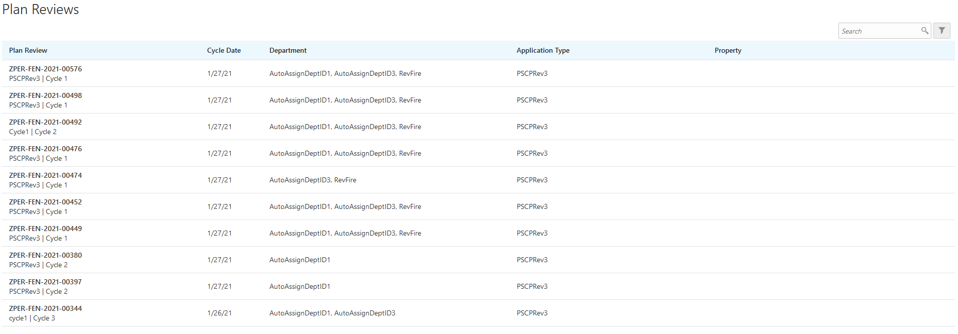 Example of the Plan Review Console