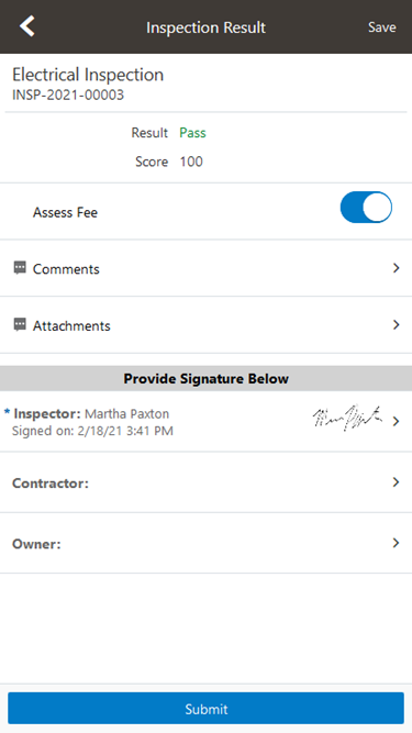 Oracle Inspector - Inspection Result page