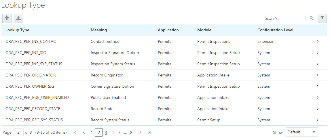 Lookup Type page