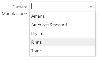 Sample list-of-value field: drop-down list, showing multiple items from which the user can select one