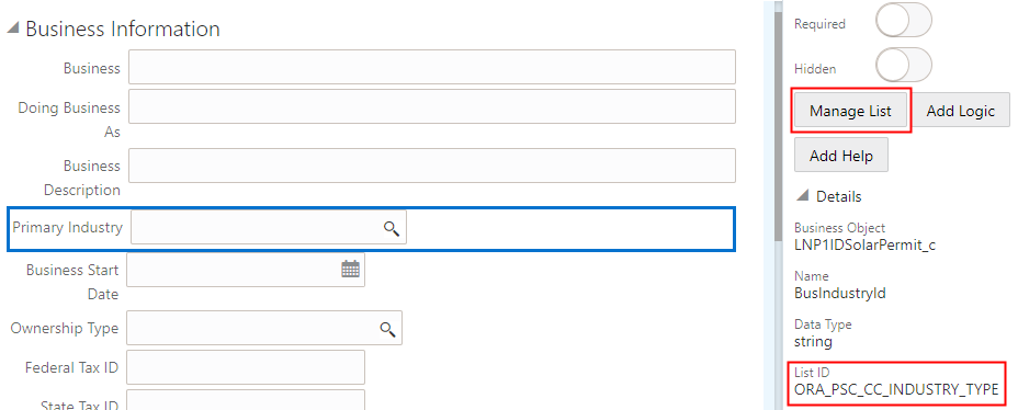 Field group associated with a delivered lookup type