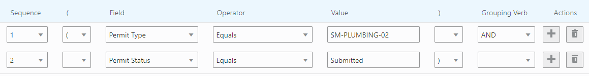 Criteria grid showing sample expressions for an apply condition action