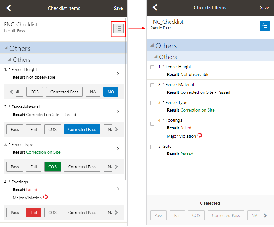 Oracle Inspector - Checklist Items page