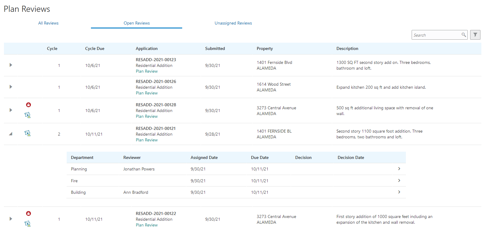 Plan Reviews - Open Reviews page in the Plan Review Console