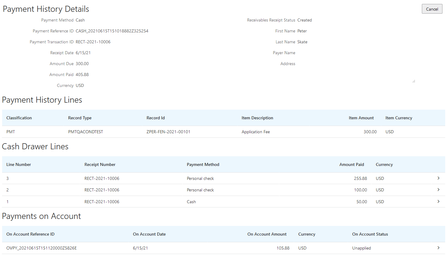 Payment History Details page